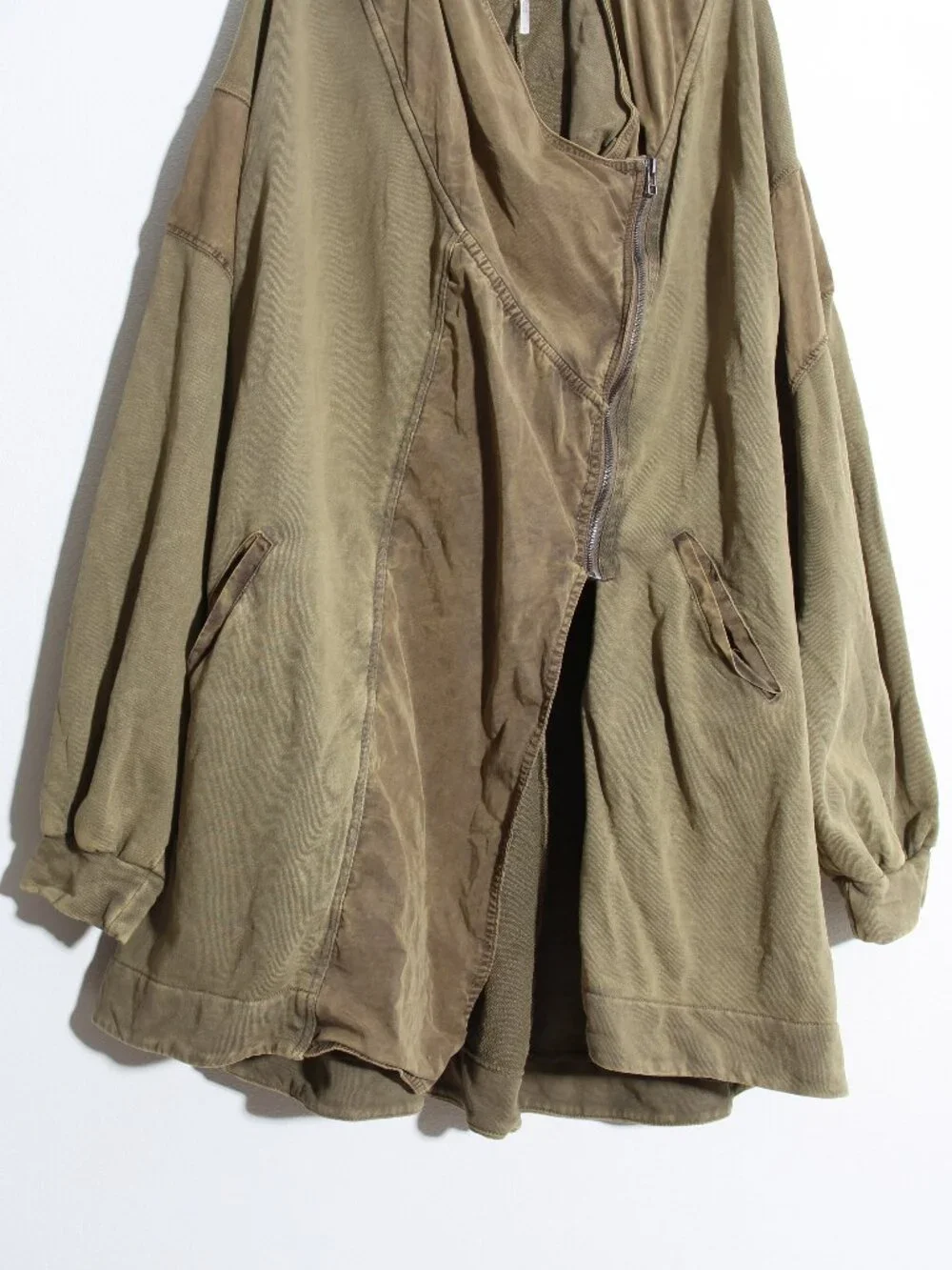 Free People C'mon Hooded Cardigan Jacket Moss Green Cotton Asymmetrical Slouchy